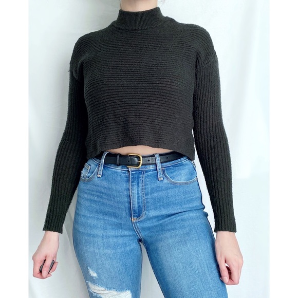 AEO Forest Green Ribbed Mock Neck Crop Sweater - Picture 4 of 5